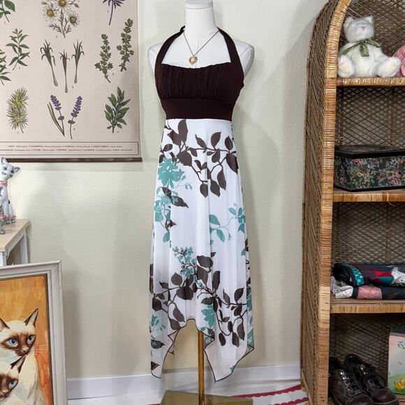 Y2k Asymmetric Tie Back Babydoll Halter Dress Fairy Whimsy Coquette Dolly S - Picture 1 of 8